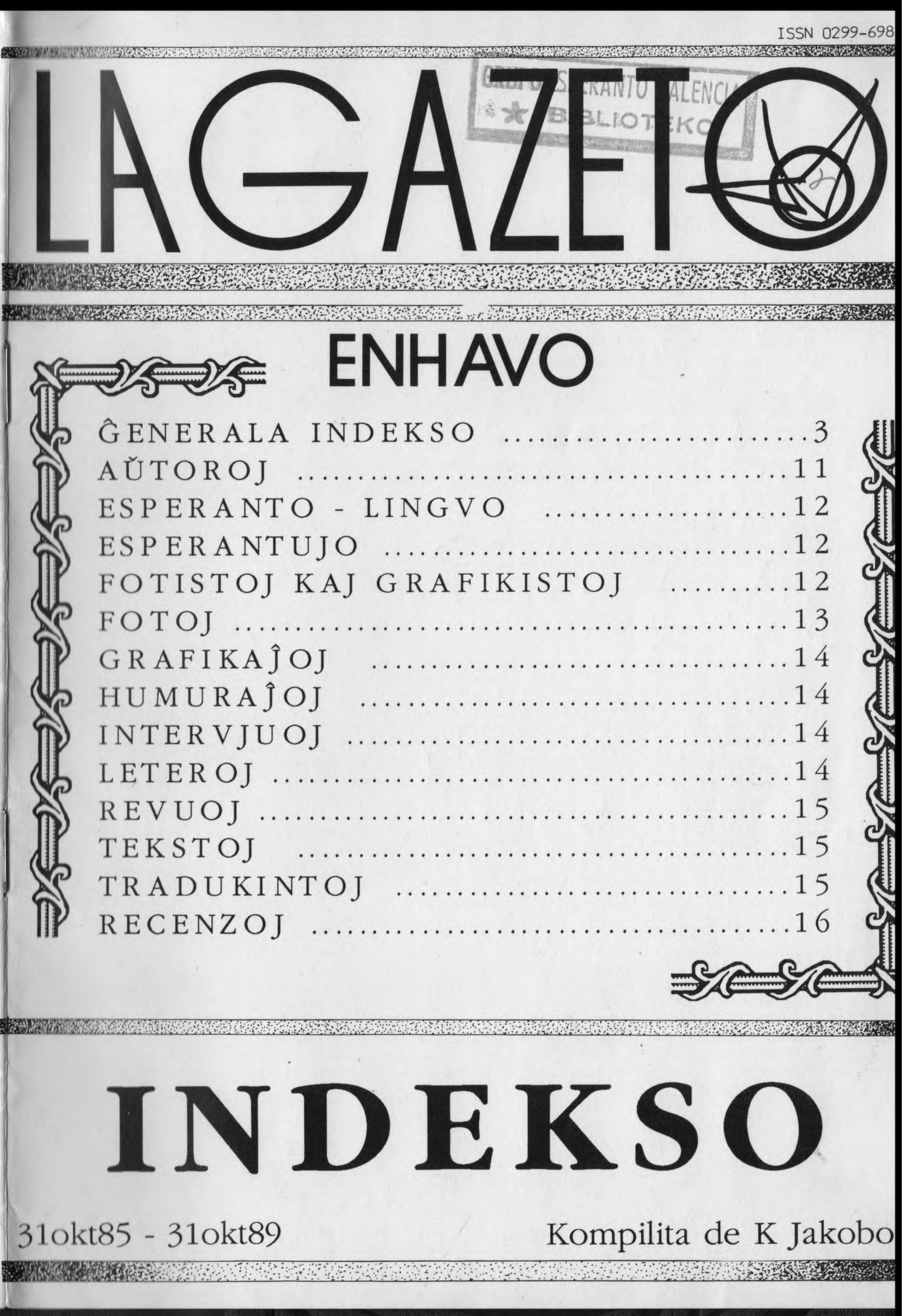 LaGazeto 1985-1989 indekso