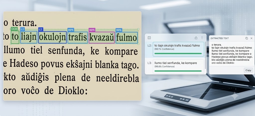 Ekzemplo de OSR kun rekonitaj vortoj